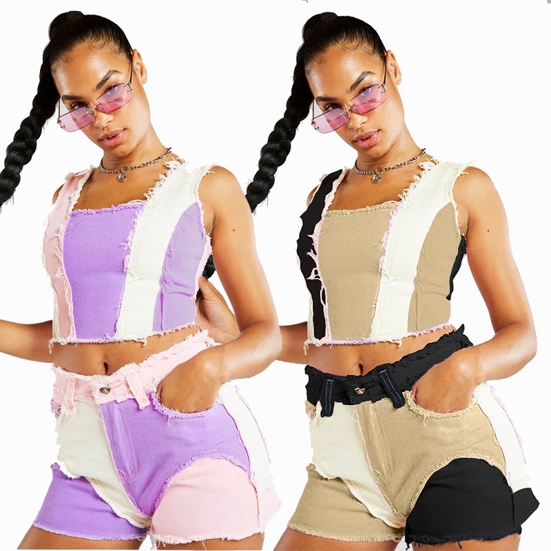 Shorts Denim Frayed - Fashion Mid-Waist Slim Fit Torn Jeans