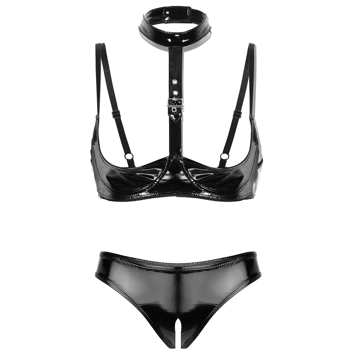 Womens Patent Leather Lingerie - Bralette Triangle Set 评论和价格