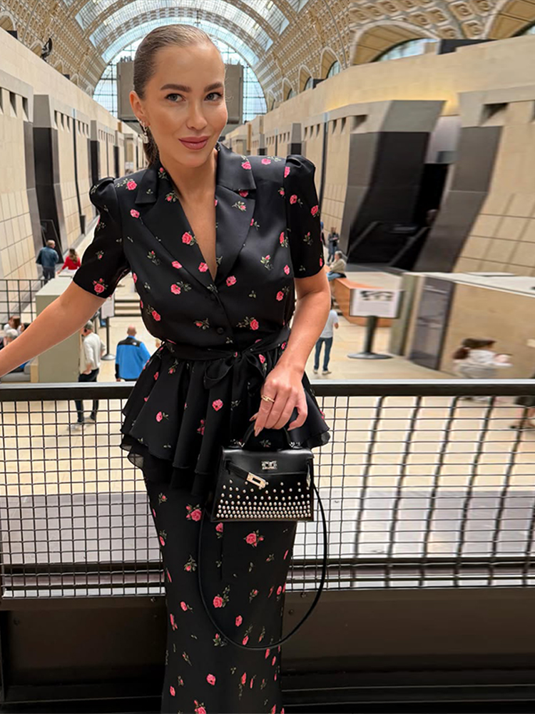 Floral Blazer Coat Skirt Sets  - Romper Floral Print 评论和价格