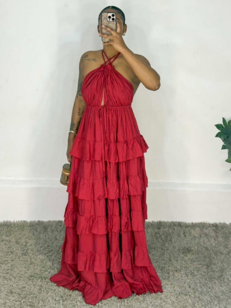 Fashion Sleeveless Ruffles Bal - Maxi Dress Halter 评论和价格
