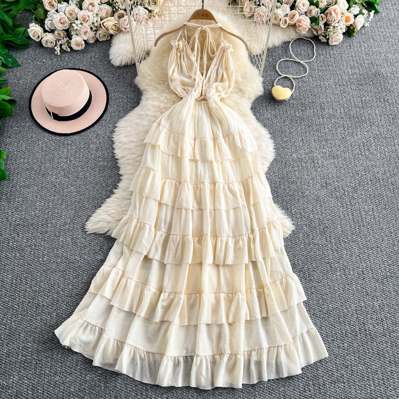 Fashion Sleeveless Ruffles Bal - Maxi Dress Halter 评论和价格
