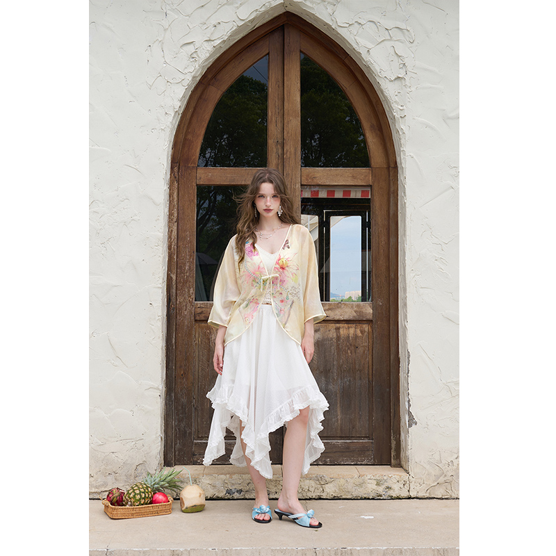 ELFSACK New Chinese Frog Butto - Kimono Sheer Floral 评论和价格