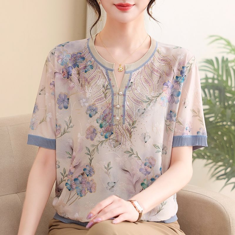 Elegant Mom Women Ice Silk Kni - Romper Floral Print 评论和价格