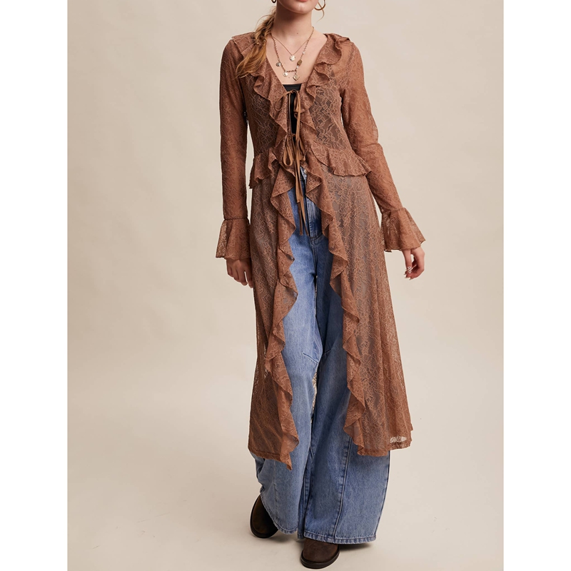 Women's Floral Lace Mesh Tie F - Kimono Sheer Floral 评论和价格