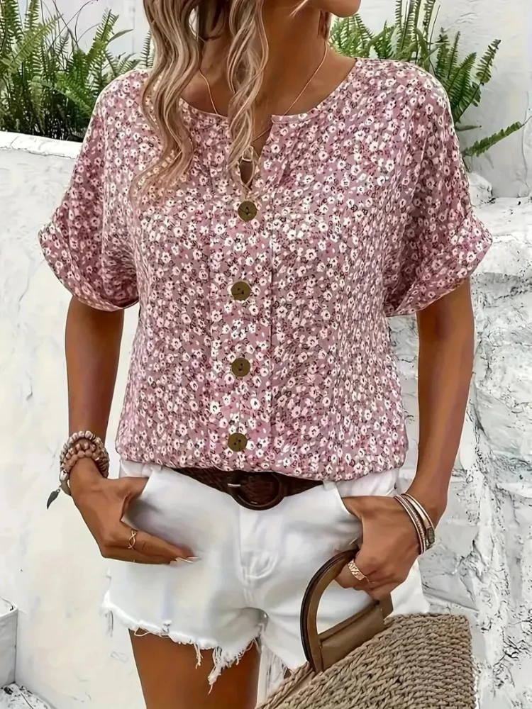 Plus Size Women's Shirts 2025  - Romper Floral Print 评论和价格
