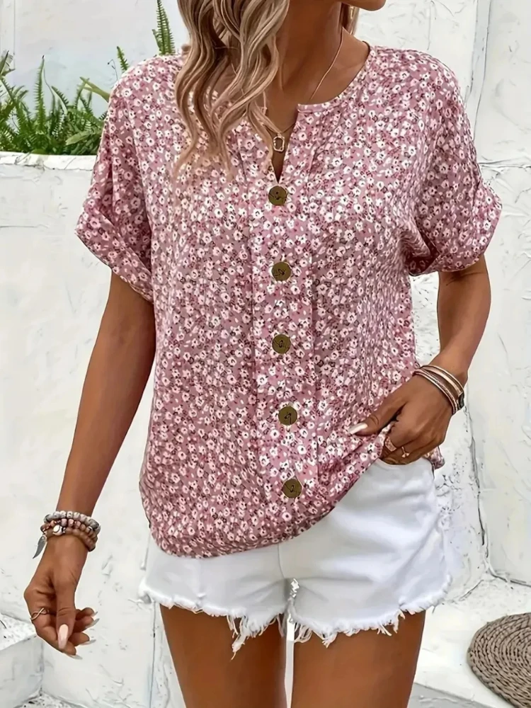 Plus Size Women's Shirts 2025  - Romper Floral Print 评论和价格