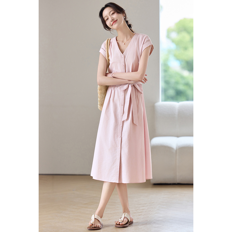 SENTUBILA Women's Midi Pink Dr - Linen Dress Wrap 评论和价格